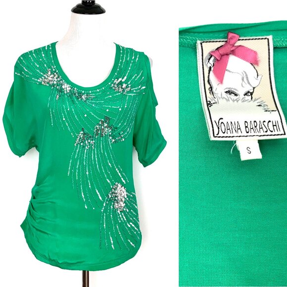 Anthropologie Tops - Antropologie YOANA BARASCHI Silk Embroidered Sequined Green Top Sz S